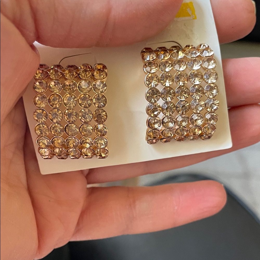 a new day Gold-Tone Champagne Crystal Square Drop Earrings
